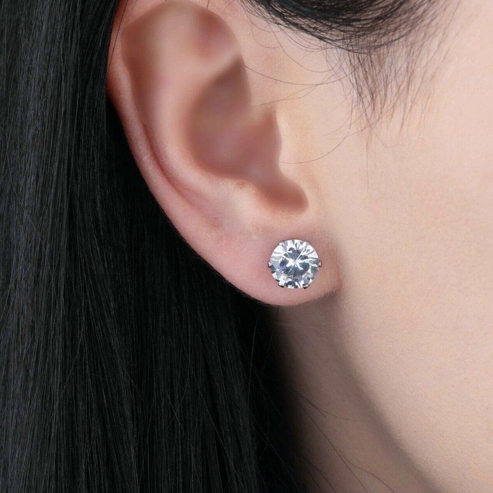 Synthetic Studs Set Silver New In Box 8mm